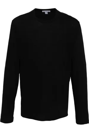 James Perse Tops, Heren, Zwart, M, Katoen, Ronde Hals Lange Mouw T-Shirt