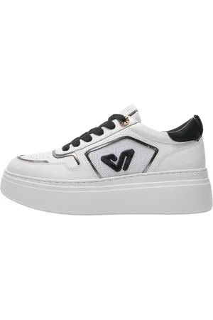 Emanuélle vee Schoenen, Dames, Wit, 36 EU, Leer, Wit-Zwarte Leren en Stoffen Sneakers