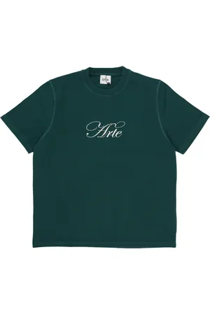 Arte Antwerp Tops, Heren, Groen, L, Katoen, Groene Tee met Script Logo Korte Mouw