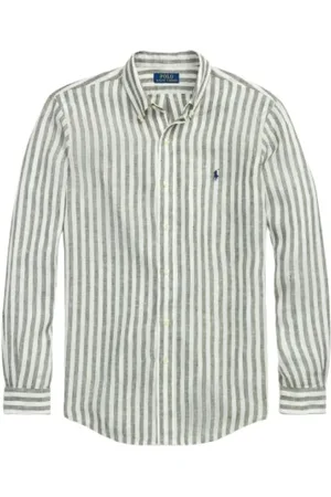 Ralph Lauren Overhemden, Heren, Veelkleurig, M, Linnen, Verticaal Gestreept Linnen Overhemd