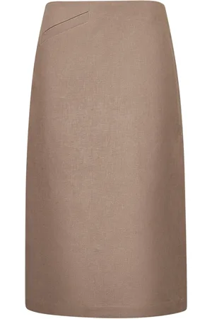 Fendi Rokken, Dames, Bruin, M, Linnen, Beige Linnen Midi Rok met Split