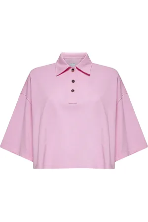 Bottega Veneta Tops, Dames, Roze, S, Katoen, Roze Polo Shirt met BV Borduurwerk