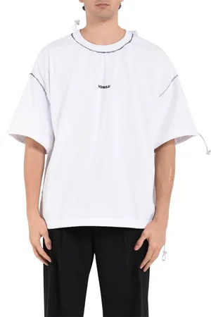 BONSAI Tops, Heren, Wit, XL, Katoen, Katoenen oversized T-shirt met bedrukt logo