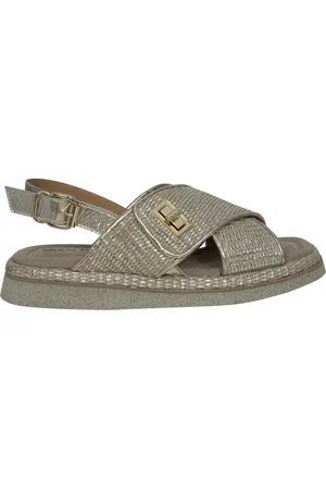 Laura Bellariva Schoenen, Dames, Geel, 39 EU, Raffia Sandalen met Gouden Details