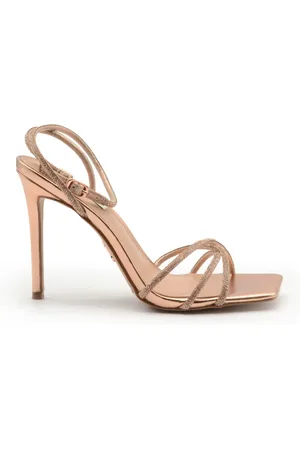 Steve Madden Schoenen, Dames, Geel, 35 1/2 EU, Leer, Roségouden Metallic Band Sandalen