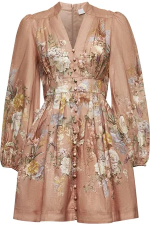 ZIMMERMANN Kleedjes, Dames, Veelkleurig, L, Linnen, Bloemenprint Linnen Jurk