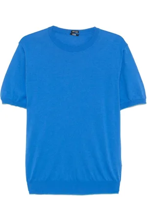 Kiton Tops, Heren, Blauw, M, Katoen, Saffierblauwe Geribbelde T-shirts en Polos
