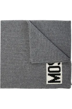 Moschino Accessoires, Heren, Grijs, ONE Size, Wol, Wollen sjaal met logo gestikte randen