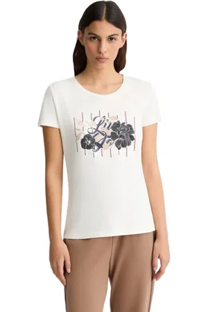 Liu Jo Tops, Dames, Wit, XL, Katoen, Bloemen Logo Katoenen T-shirt
