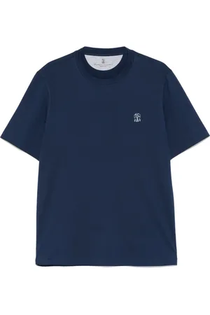 Brunello Cucinelli Tops, Heren, Blauw, L, Katoen, Italiaans Katoenen T-shirt