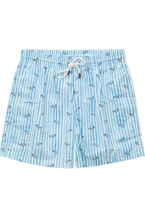 CANALI Badkleding, Heren, Blauw, S, Polyester, Gestreepte Boxershort met Bootprint