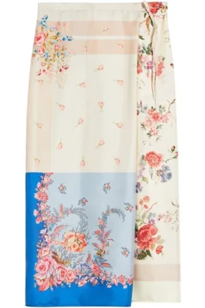 Max Mara Rokken, Dames, Veelkleurig, XS, Zijden Midi Omslagrok Patchwork Print