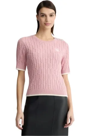 Liu Jo Truien, Dames, Roze, L, Katoen, Gebreide T-shirt met chique details