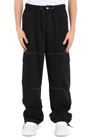 BONSAI Broeken, Heren, Zwart, S, Wol, Cargo dubbele broek losse pasvorm stijl