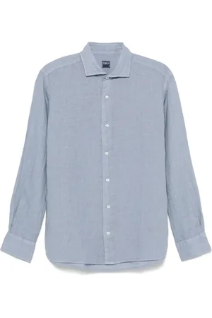 FEDELI Overhemden, Heren, Blauw, 3Xl, Linnen, Linnen Overhemd Made in Italy