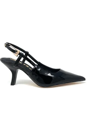 Janet&Janet Schoenen, Dames, Zwart, 35 EU, Zwarte lakleren slingback schoenen