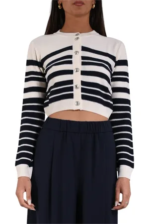 Patrizia Pepe Truien, Dames, Veelkleurig, M, Wol, Gestreepte Vest met Ronde Hals