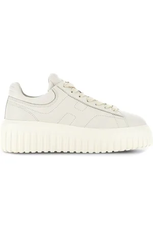 Hogan Schoenen, Dames, Grijs, 37 EU, Leer, Gestreepte sneakers in ivoorleer