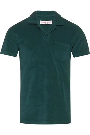 Orlebar Brown Tops, Heren, Groen, XL, Katoen, Katoenen Polo Shirt, Knooploos, Gemaakt in Portugal