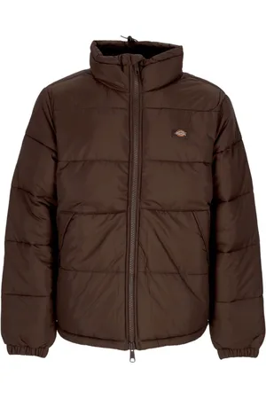 Dickies Jassen, Heren, Bruin, L, Polyester, Waterafstotende Donsjas met Verstelbare Kraag