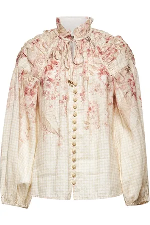 ZIMMERMANN Blouses & Shirts, Dames, Veelkleurig, XS, Bloemenprint Raffia Knoopshirt