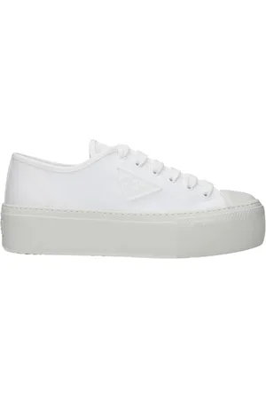 Prada Schoenen, Dames, Wit, 39 EU, Katoen, Katoenen Sneakers met Leren Binnenzool
