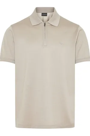 Emporio Armani Tops, Heren, , 3Xl, Katoen, Ritssluiting Polo Shirt in Lyocell/Katoen