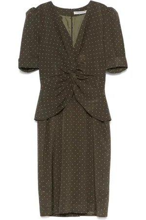 Alessandra Rich Kleedjes, Dames, Groen, S, Polka Dot Zijden Jurk