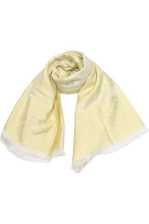 Twin-Set Accessoires, Dames, Geel, ONE Size, Polyester, Gestreepte Acryl Sjaal met Rafelige Randen