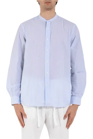 Aspesi Overhemden, Heren, Blauw, 3Xl, Katoen, Gestreept katoenen overhemd met Koreaanse kraag