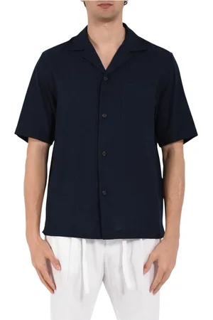Paolo Pecora Overhemden, Heren, Blauw, L, Katoen, Katoenen Bowling Shirt