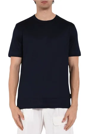Paolo Pecora Tops, Heren, Blauw, 2Xl, Katoen, Katoenen T-shirt met Ronde Hals
