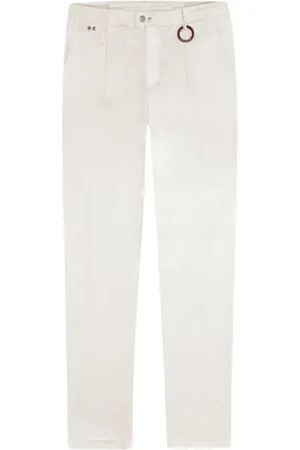 sartoria tramarossa Broeken, Heren, Wit, W36, Katoen, Witte katoenen broek met suède patch