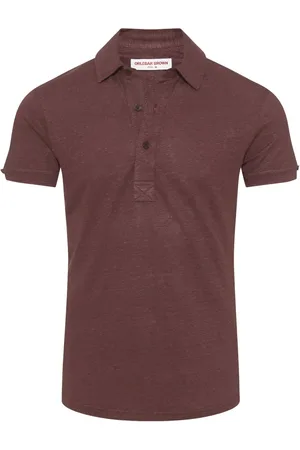 Orlebar Brown Tops, Heren, Rood, M, Linnen, Linnen Polo Shirt met 3 Knopen