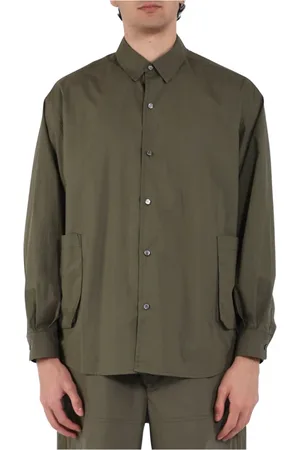Roberto Collina Overhemden, Heren, Groen, S, Katoen, Katoenen Oversized Shirt met Zakken