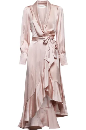 ZIMMERMANN Kleedjes, Dames, Roze, XS, Bloemen zijden jurk met hoge taille