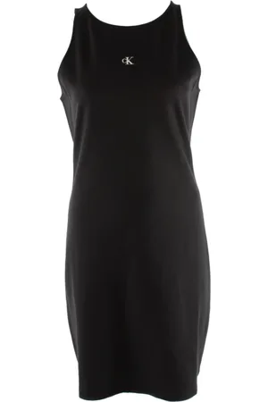 Calvin Klein Kleedjes, Dames, Zwart, L, Zwarte Jeans Jurk voor Vrouwen