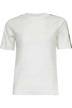 Burberry Tops, Dames, Wit, M, Katoen, Check Tape Equestrian Polo Shirt
