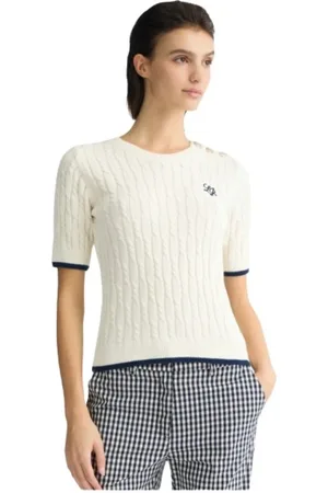 Liu Jo Truien, Dames, Wit, L, Katoen, Gebreide T-shirt met chique details