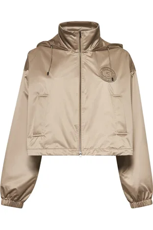 Fendi Jassen, Dames, Bruin, M, Beige Zijde-Effect Geknipte Jas