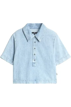 7 for all Mankind Tops, Dames, Blauw, M, Denim, Kansas Denim Polo Shirt