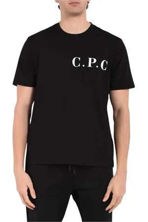 C.P. Company Tops, Heren, Zwart, L, Katoen, Katoenen Jersey T-shirt met Ribgebreide ronde hals