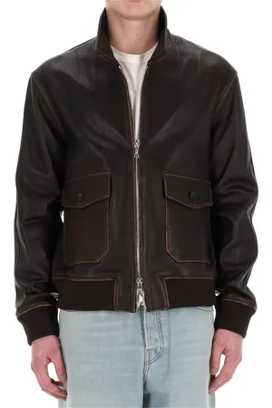 OFFICINE GENERALE Jassen, Heren, Bruin, S, Leer, Bruine Leren Jas Urban Stijl