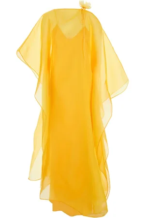 ‎Taller Marmo‎ Kleedjes, Dames, Geel, S, Gele Zijden Caftan met Bloemendetail