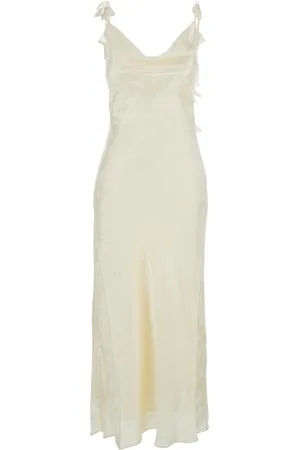 ROTATE Kleedjes, Dames, Wit, M, Witte Bloemen Zijden Draperie Jurk