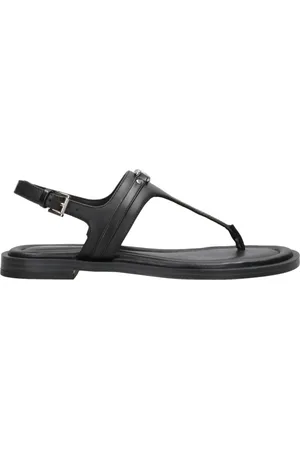 Michael Kors Schoenen, Dames, Zwart, 37 EU, Leer, Zwarte Leren Flip-Flop Sandalen