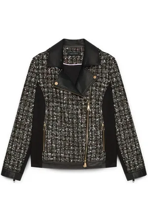 Fiorella rubino Jassen, Dames, Zwart, 2Xl, Tweed, Bikerjack van tweed