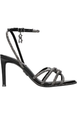 Steve Madden Schoenen, Dames, Zwart, 38 EU, Leer, Zwarte Metallic Strappy Hakken met Strass