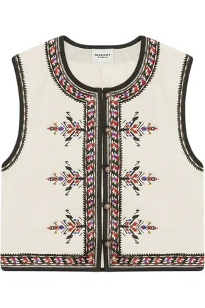 Isabel Marant Jassen, Dames, Veelkleurig, S, Geborduurde Mouwloze Witte Bovenkleding