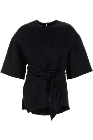 Nanushka Tops, Dames, Zwart, M, Zwart Satin Besia T-Shirt